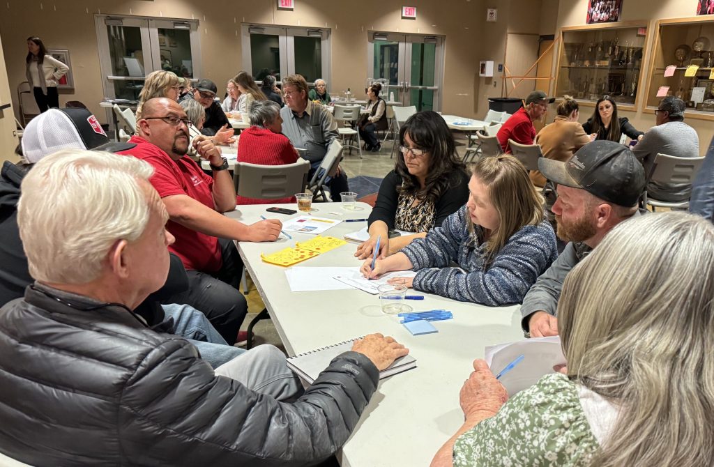 Residents of the City of Holbrook came out to take part in a visioning session hosted by Arizona State University’s Just Energy Transition (JET) Center on March 6. The intention of the sessions are to allow citizens to provide input as to what the future of Holbrook will hold with the closure of Cholla Power Plant and to learn the realities of what government, citizens and organizations are able to do to create a prosperous future for the community. The next session is set for April 8 at the George Gardner Performing Arts Center. Pictured here are (left to right) Sam Bowman, Cisco Lerma, Chamber of Commerce Director Cindy Tafoya, and Shari and Lonny McLaws.