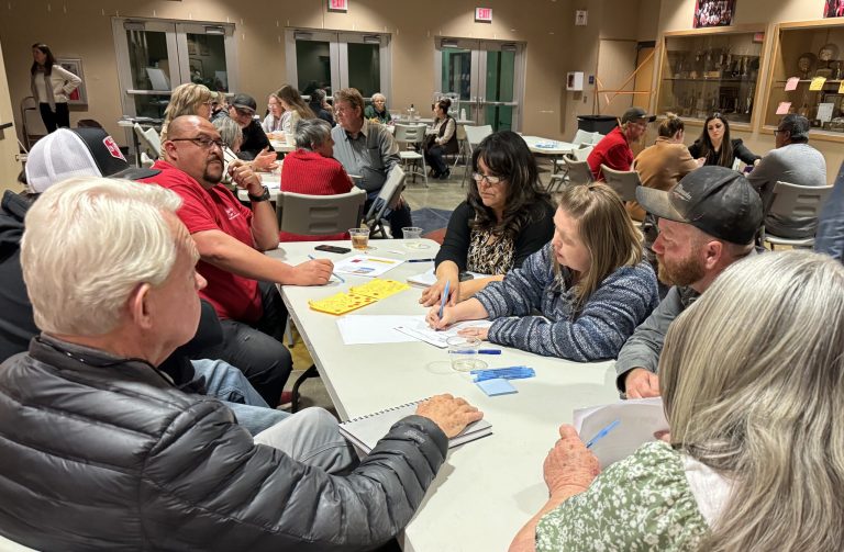 Residents of the City of Holbrook came out to take part in a visioning session hosted by Arizona State University’s Just Energy Transition (JET) Center on March 6. The intention of the sessions are to allow citizens to provide input as to what the future of Holbrook will hold with the closure of Cholla Power Plant and to learn the realities of what government, citizens and organizations are able to do to create a prosperous future for the community. The next session is set for April 8 at the George Gardner Performing Arts Center. Pictured here are (left to right) Sam Bowman, Cisco Lerma, Chamber of Commerce Director Cindy Tafoya, and Shari and Lonny McLaws.
