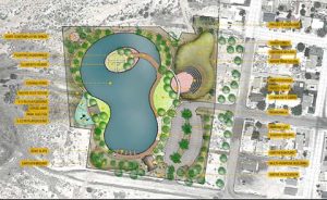 Artwork provided by Stantec Engineering / This artist’s rendition of the proposed park and pond was created for the City of Holbrook in 2017 by Stantec Engineering to provide imagery for the proposed project.