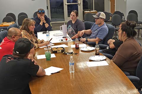Mayor Kathleen Smith takes notes as those taking part in the Family Focus session discuss what they feel is important for development in Holbrook. Those taking part included (left to right) Adrian Padilla, Cisco Lerma, Mayor Smith, Zach Sulu, Cierra Myers, Tyler Myers, Brian Reid and Peggy Reid.