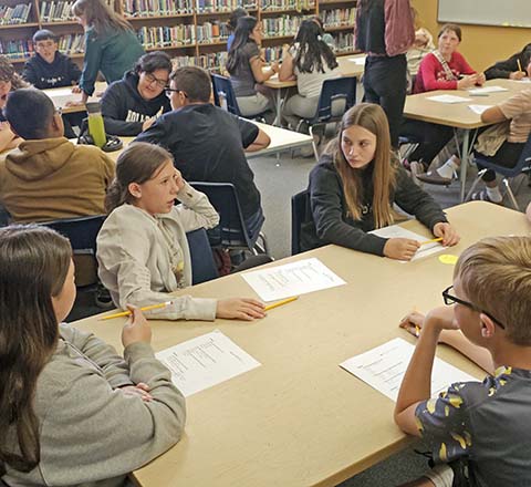 Collaboration is key to community development and the opinions of youth are a priority for Holbrook’s Mayor Kathleen Smith. Smith, along with Linda Kor and Talaina Kor of Grow Arizona Workforce Network visited Holbrook Junior High School in order to learn the priorities for these students when it comes to community development. The idea to do so came from Mayor Smith visiting with Rylie Patterson (second from left) who had written a letter to Smith months ago outlining her concerns and solutions. Rylie was name Mayor for the Day as part of the event. Seated to the left of Rylie is London Gardner.