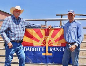 John Turley (left) and Billy Cordasco (right) at the Hashknife Colt Sales at the Spider Camp of Babbitt Ranches earlier this month. Cordasco is the president and general manager of Babbitt Ranches, the original owner of the Hashknife moniker.
