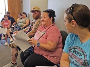 Holbrook resident Shea Maestas (second from right) spoke about her concerns for the condition of the ball fields that the kids use as well as the bathrooms at the park.