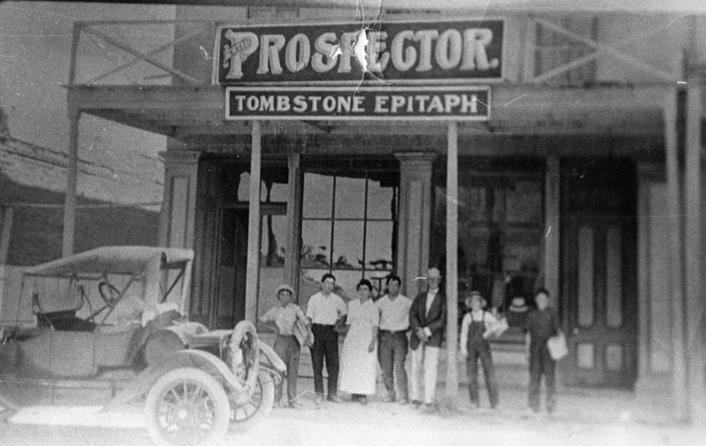 Photo from The Tribune archives / In addition to the Holbrook Tribune-News, the Giragi brothers were publishers of the Tombstone Epitaph and The Winslow Mail. The Giragi family is pictured here in front of the Epitaph building.