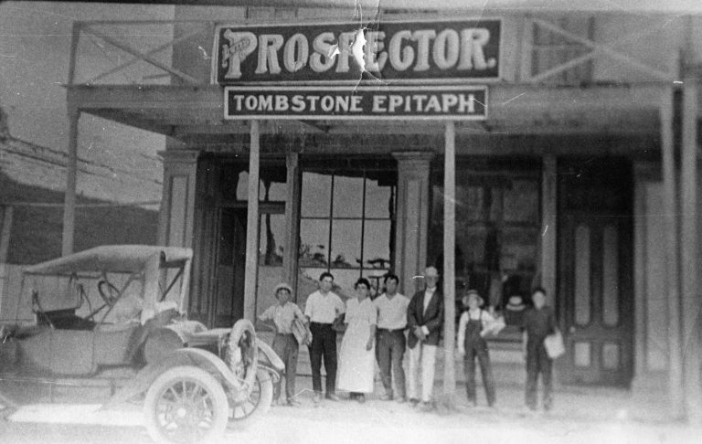 Photo from The Tribune archives / In addition to the Holbrook Tribune-News, the Giragi brothers were publishers of the Tombstone Epitaph and The Winslow Mail. The Giragi family is pictured here in front of the Epitaph building.