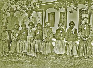 Navajo girls brought to a boarding school from Keams Canyon. Photo dated June 19, 1923.