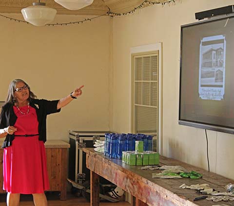 Winslow Unified School District Superintendent Connie Gover shares the history of the district to business owners at the chamber of commerce’s monthly Good Morning Winslow meeting.
