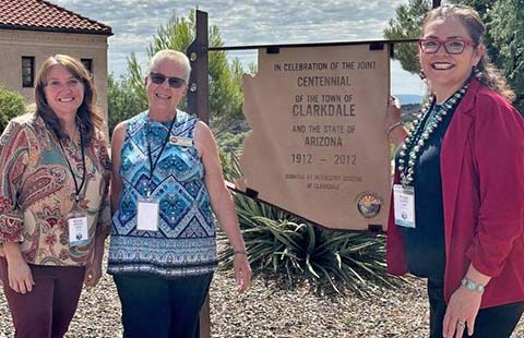 This year’s Rural Policy Forum hosted by Local First Arizona was held in Cottonwood/Clarkdale last week but local communities were well represented by Holbrook Mayor Kathleen Smith (left) and Winslow Mayor Roberta “Birdie” Cano. Clarkdale Mayor Robyn Prud’homme-Bauer (center) welcomed all visitors to this crucial forum that provides information, networking and opportunities each year to help cities, non-profits and other organizations to address the needs of rural communities throughout the state.