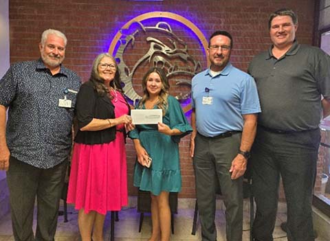 Little Colorado Medical Center (LCMC) has generously donated $1,940, to the Winslow High School Athletic Fund, a contribution that directly supports student-athletes and enhances their overall experience. Pictured are (left to right) LCMC Chief Ancillary Officer Doug Umlah, WUSD Superintendent Connie Gover, LCMC Outpatient Services Director Ashley Wilkie, LCMC CEO Travis Udall and WHS Athletic Director Ricky Greer.