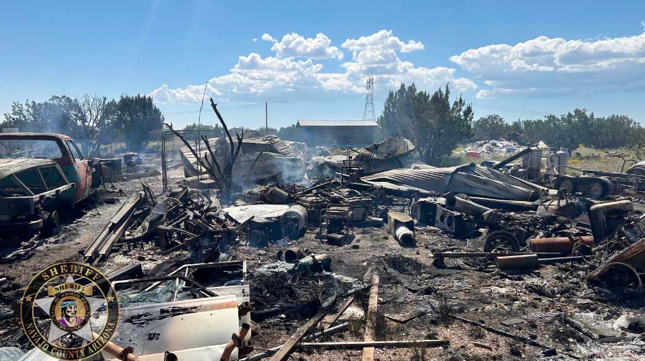 A vehicle and structure in Heber shown here were destroyed in what is believed to be an arson fire.