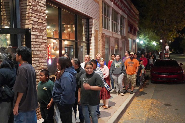 A large crowd formed that went around the block and down the street to see Frybread Face and Me.