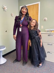 Hulet Elementary School teacher, Brittiny Hegi and her daughter, Aria Hegi dress up as their favorite Hispanic celebrities.