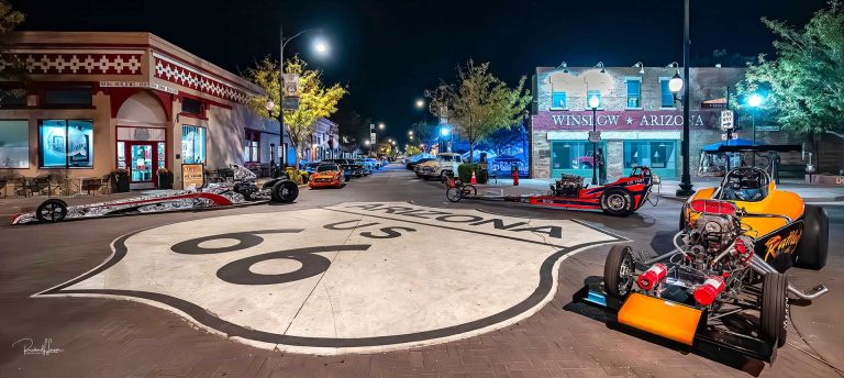 The Just Cruis’n Car Show was held last weekend in historic downtown Winslow, with plenty of hot rods and classic cars for the public to enjoy. This photo was captured in the early morning hours near the Standin’ on the Corner Park before the event began.