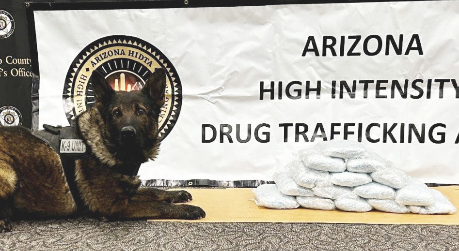 For more than four years, K-9 Kilo has prevented millions of dollars of drugs from getting through Navajo County and kept off the streets. An example is last August, when the search of a vehicle alerted to by Kilo revealed over 27 pounds of methamphetamine, with an estimated street value of nearly $524,000.