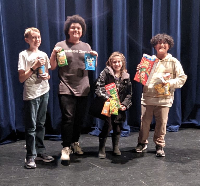 The winners of the Joseph City Spelling Bee held on Jan. 29 at the BG Bennett Auditorium include seventh grader Paxton Bushman, alternate; eighth grader Zaiden Schoby, third place; fifth grader Alan Hayes, second place; and eighth grader Jai Walker-Smith, first place.