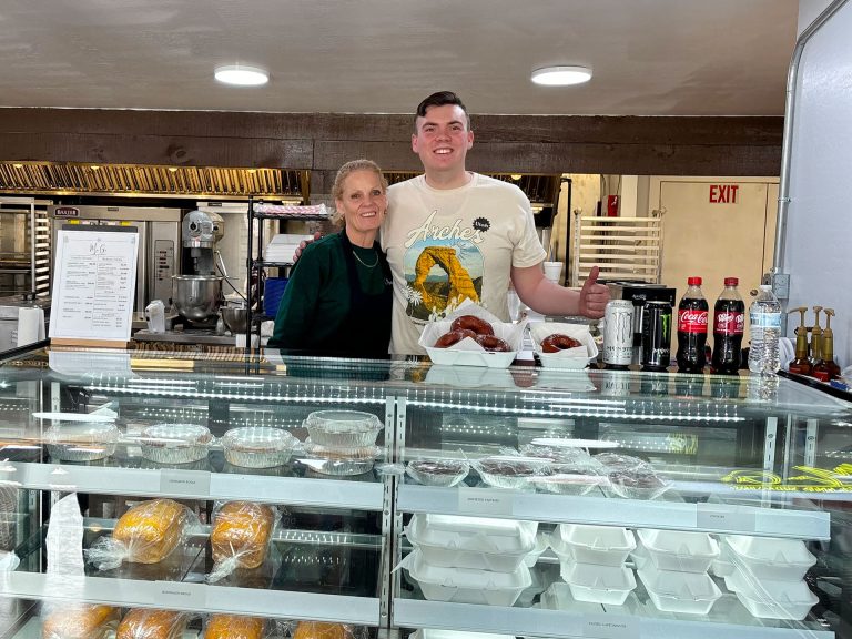 Mr. G’s has expanded its offerings in Joseph City with the opening of Mr. G’s Bakery, located next to Mr. G’s Pizza on Main Street. Pictured are Julie and Bridger Fields, the mother and son team who bake such delicious treats as home baked bread, fudgy brownies and Pacific Café Donuts, named for the old Pacific Café that was once in operation in Joseph City where the Afterglow is now. The shop is currently open from 12 to 6 p.m., Fridays and Saturdays and will be expanding its offerings to include burgers in the near future.
