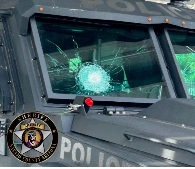 In April last year, this armored vehicle belonging to the White Mountain Special Response Team, was struck in the passenger side windshield with large caliber rifle rounds. Without the robust protection of the vehicle, the large caliber round would have certainly killed the sergeant who was seated in the vehicle.