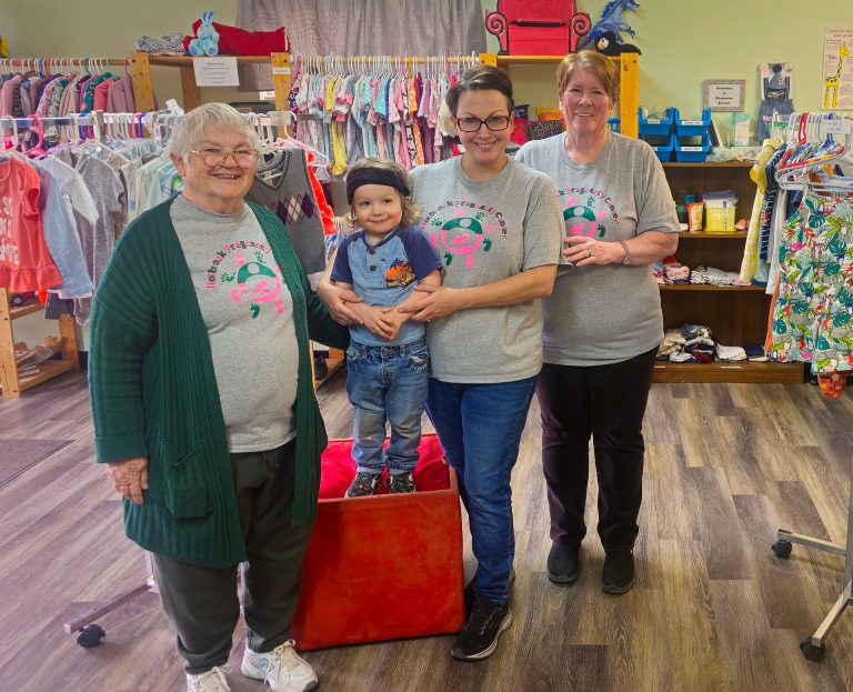 Those who serve at the Holbrook Pregnancy Center include (left to right) Director Kathy White, Indiana Turley with his mom volunteer Christina Turley and Co-Director Judy Latner. Other volunteers not pictured include Jeramy Turley and May White, as well as those who drop in to help when they have time. The center is always looking for volunteers.