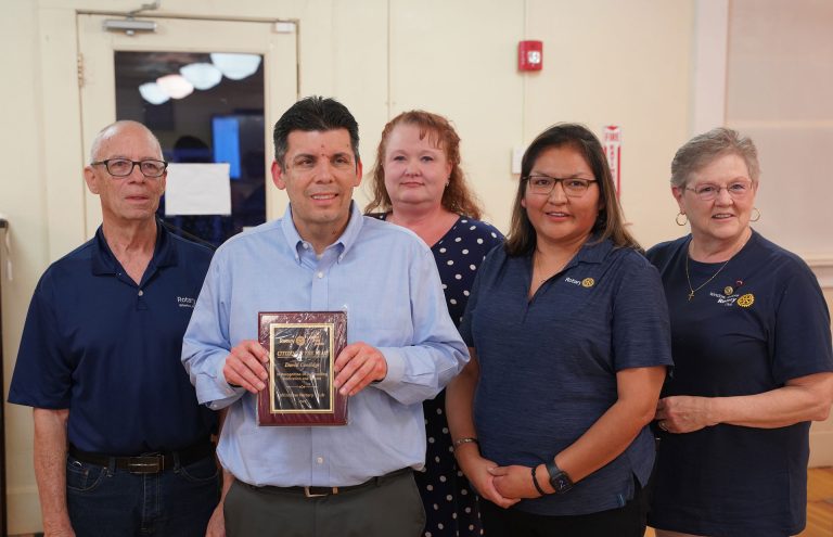 The Winslow Rotary Club presented City Manager David Coolidge with the Rotary Citizen of the Year Award. Pictured are (left to right) Winslow Rotary Treasurer Kevin Coolidge, Rotary Assistant District Governor Jessica Cox-Atha, Rotary President Kristi Armijo and Rotary Secretary Erna Snukis.