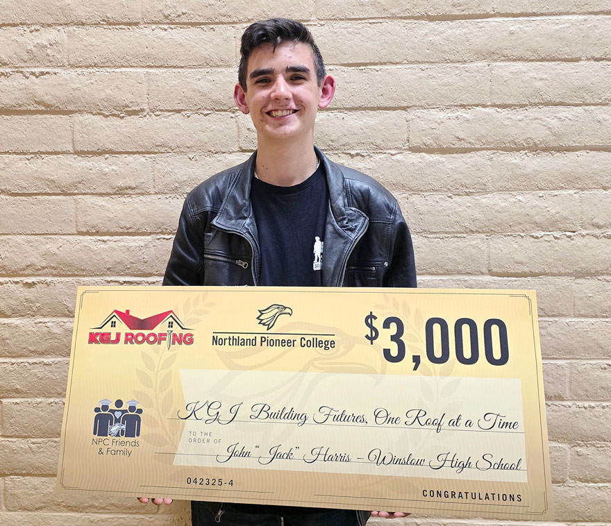 Kenny Garvin, owner of KGJ Roofing, provided their inaugural scholarship to NPC student John “Jack” Harris of Holbrook (pictured).