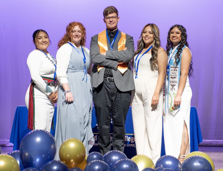 Friends, family and Northland Pioneer College administration and faculty celebrated five deserving NPC nursing graduates from the Little Colorado, Winslow campus. The students were recognized for their outstanding achievement in a ceremony held at Winslow High School on Friday, May 9. Those pictured are (left to right) Melody Baldwin, Rebecca Spurlock, Bryson Sheppard, Kelly Chee and Marielena Petet.