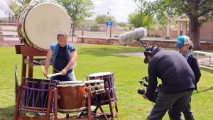 Traditional Japanese drummer Ken Koshio performs at Holbrook’s Historic Navajo County Courthouse while the First+Main Films crew captures the moment for their upcoming documentary.