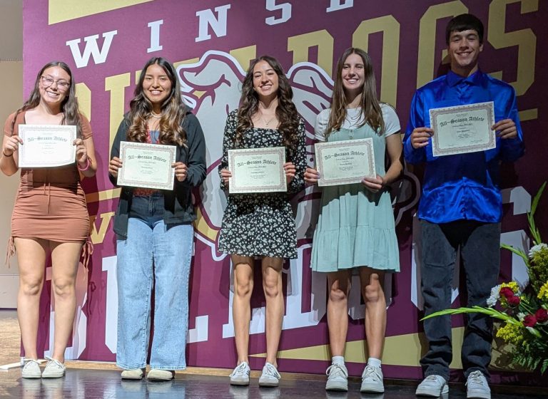 Winslow High School honored its all-season letter athletes which included (left to right) Kendra Ybarra, Melishia Begay, Amanda Childers, Tatum Henling and Gino Quinones.
