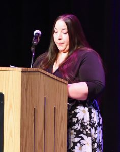 NPC Student Danielle Teage speaks about her journey to HSE completion to those gathered in celebration of her fellow graduates.
