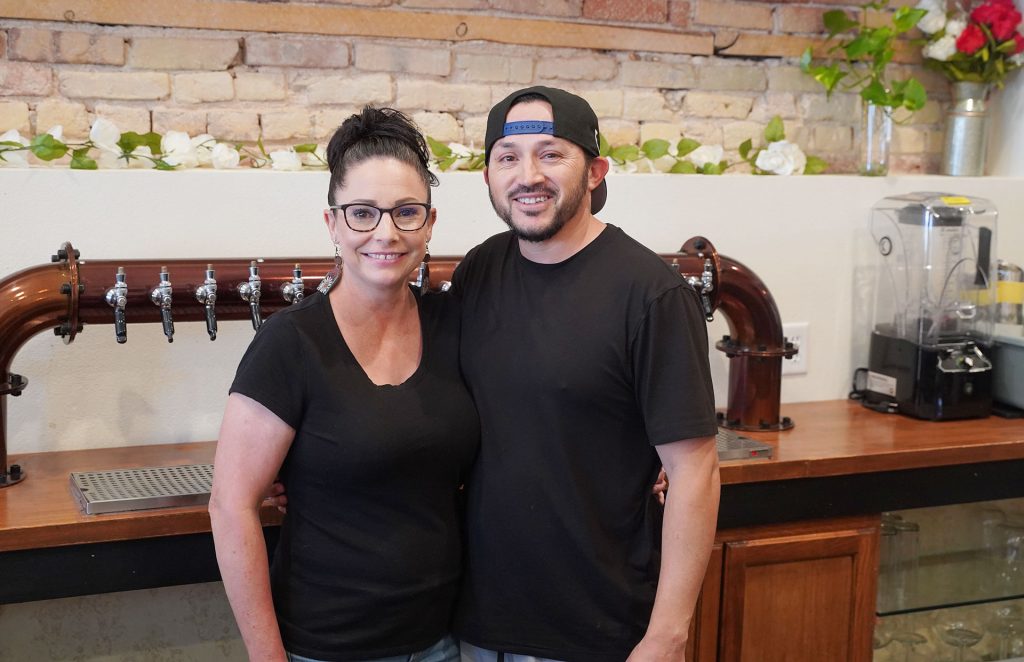Rob and Mika Vasquez behind the bar of their new restaurant Shorty’s Old Town Grill located at 108 E. Second St. in Winslow.