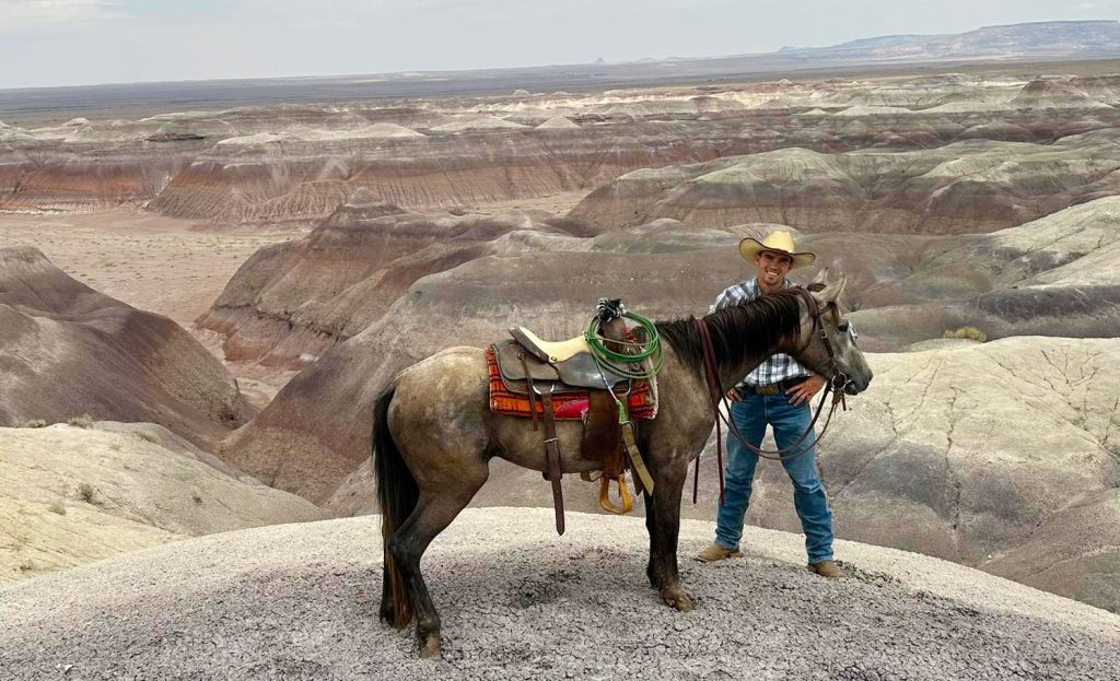 Cowboy Blake Palmer (pictured) of Joseph City took a ride out to the Badlands north of the town to share the beauty of the region on The Farm on Route 66, a YouTube channel and Facebook page operated by his family where they share their values and life as ranchers with a combined following of over half a million people. To follow along, search The Farm on Route 66 on either platform.