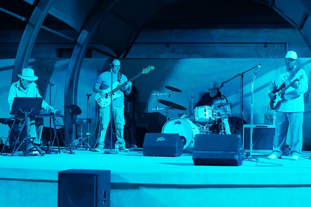 The Winslow Art’s Council had their fourth annual FAB (food, arts and blues) Festival last Saturday at the Route 66 Plaza. Tommy Dukes (right), Winslow’s own Arizona Blues Hall of Famer headlined the festival with his band with a mix of covers and original songs. Other members of the band include (left to right) S.E. Willis on keyboard, Tony Armijo on bass and Jeff Porturica on drums.