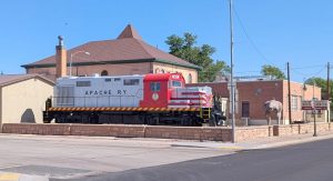 The restored ALCO ADA 800 locomotive is now permanently displayed outside the historic courthouse in Holbrook. The train, which once carried lumber and wind turbine blades across northeastern Arizona, was refurbished through community efforts and unveiled last week. Moving the train to its current location was no small task due to its weight.