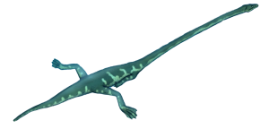 An artistic rendering of a long-necked tanystrophied reptile, the group of animals to which the new discovery belongs.