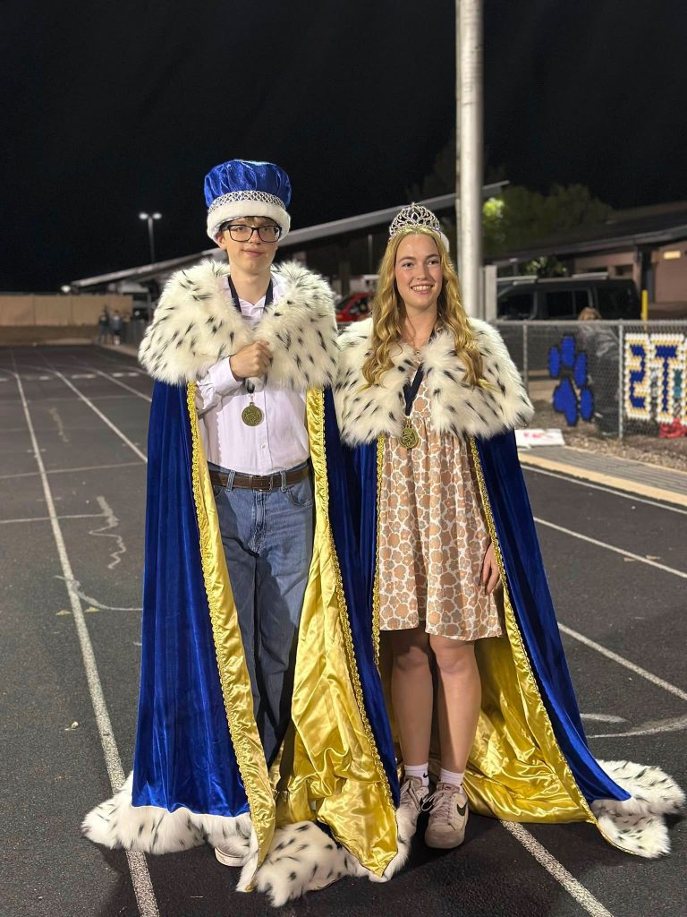 Joseph City High School crowned its 2025 Homecoming royalty last Friday, with King Luke Miller (right) and Queen Kaci Palmer (left) taking center stage. Kaci is the youngest daughter of Alan and Vicki Palmer, who began a special custom 25 years ago, hosting “waffle night” at their home after every homecoming game. Their open-door tradition has provided students a safe, welcoming place to celebrate. That tradition will now be passed on to another family.
