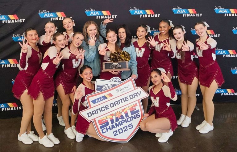 Winslow spirit line members include Sydney Smith-Caldera, Leila Palfy, Ailis Corum, Grace Pollard, Riley Alexander, Reese Martinez, Hauleigh Barton, Zoey Jones, Ziva Johnson, Krystal Perez, Layla Lawrence and Paytyn Lyons under the direction of Tamry Wright.