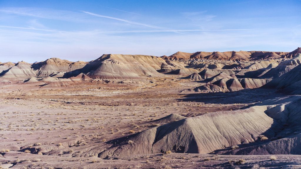 The Badlands just outside Homolovi State Park stretch across the high desert east of Winslow in a recent photo by Joshua Therio, the layered hills shaped by wind, water and time.