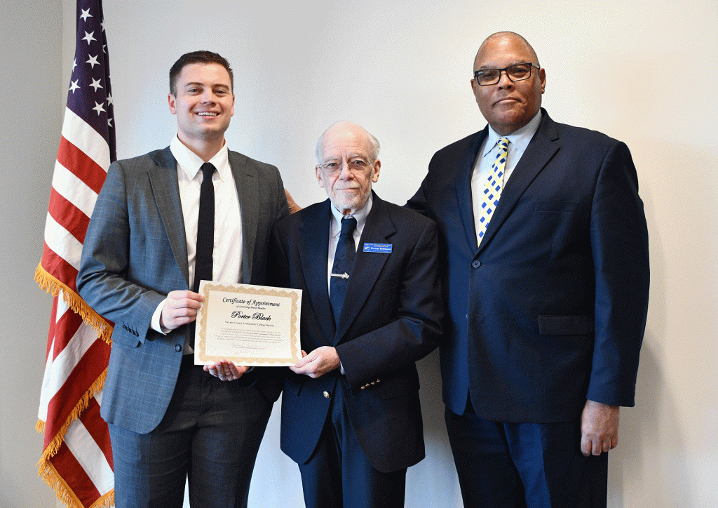 Porter Black (left) is NPC's newest member of the Navajo County Community College Board. Pictured with Black are NPC Board Chair Everett Robinson (center) and NPC President Dr. Von Lawson (right).
