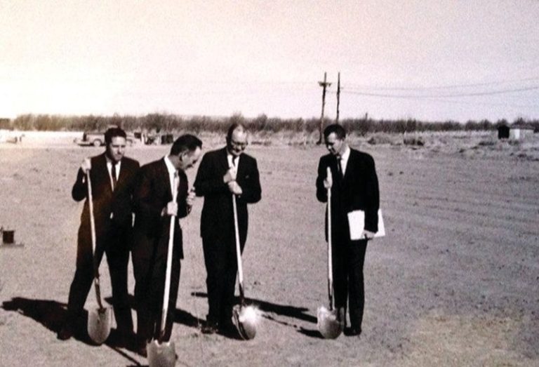 Next month Joseph City is celebrating the founding of the community by Mormon pioneers in 1876. This photo shows the groundbreaking for the LDS Church in Joseph City in 1967. John Taylor (left) who was believed to have been the Snowflake stake president at the time, Bishop Raymond Randall (second from the left), Hugh Hubbard (second from right) and another unidentified man each take a shovel to the earth to signify the beginning of the construction.
