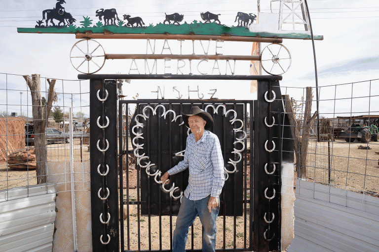 Brantley Baird (above) stands outside the Native American Museum, a space he has been building over the past year in Joseph City and features displays including a female hogan (right) originally built more than 100 years ago near Indian Wells was rebuilt and will now be preserved at Brantley Baird’s new Native American museum site in Joseph City.