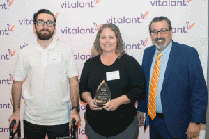 Pictured are (left to right) blood recipient Phoenix Police Officer Tyler Moldovan, Nicole Young with Holbrook Volunteer Fire Department and Vitalant Division Vice President Sid Lewis.
