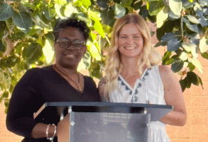 Navajo County Family Advocacy Center Executive Director Catherine Doyle (right) has been presented with the Guara Award for her advocacy to end sexual and domestic violence. Pictured with Doyle is Arizona Coalition to End Sexual and Domestic Violence Chief Operating Officer Danielle Wright.