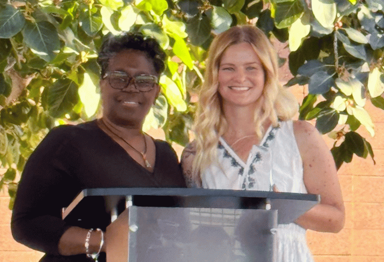 Navajo County Family Advocacy Center Executive Director Catherine Doyle (right) has been presented with the Guara Award for her advocacy to end sexual and domestic violence. Pictured with Doyle is Arizona Coalition to End Sexual and Domestic Violence Chief Operating Officer Danielle Wright.