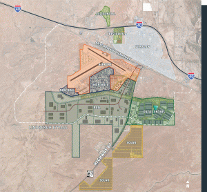 Image courtesy of Atlas Global / A map from Atlas Global Development’s website shows the “Red Sands Tradeport,” recently renamed from the I - 40 TradePort, with a designated data center area located just south of the Southside neighborhood.