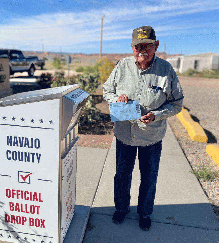 Veteran James Parrish Jr., of the Navajo Nation, works to bring awareness to the economic hardships on the reservation and the need for expanded healthcare. He emphasizes the need to speak up and vote for initiatives and individuals who can bring change to the region.