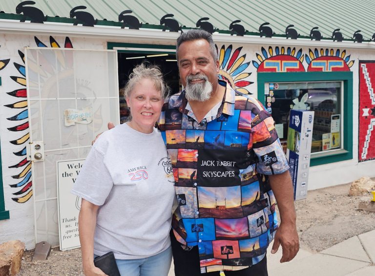 Cindy and Tony Jaquez (pictured), the owners of the Jackrabbit Trading Post, brought Historic Route 66 back to life last weekend with the Jackrabbit Trading Post Car & Bike Show.