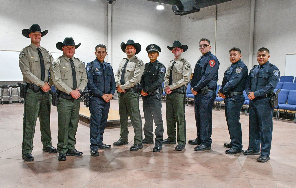 New officers pictured are (left to right) Benjamin Meeks, NCSO; Randon Rogers, NCSO; Jonathon Lopez, Snowflake/Taylor Police Department; David Talerico, NCSO; Luis Morales, St. Johns Police Department; Jake Walker, NCSO; Tony Espitia, Holbrook Police Department; Diego Mendoza, San Carlos Police Department; and Francisco Glora, Snowflake/Taylor Police Department.