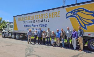 NPC board members and staff recently welcomed AZ U.S. Representative Eli Crane (in baseball cap), Holbrook Mayor Kathleen Smith (to the left of Crane) and Navajo County administration to the Holbrook campus to learn more about the college’s new CDL program and to see it in action.