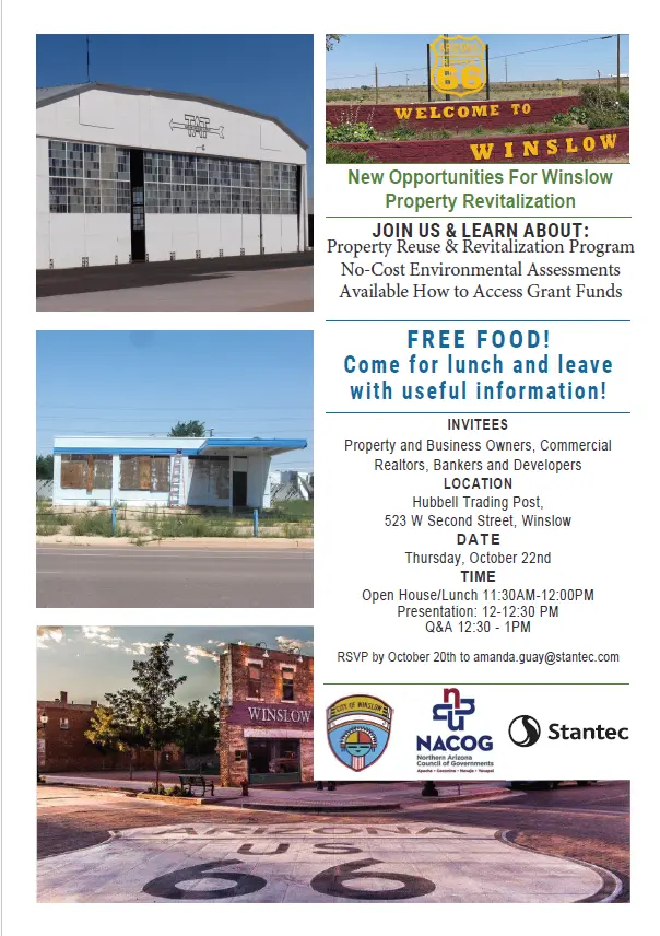 Poster for Free Winslow Lunch-N-Learn Event on Property Revitalization Opportunities