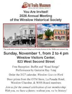 Winslow Historical Society 2026 Annual Meeting (Sun Nov 1, 2-4 pm) flyer, Old Trails Museum