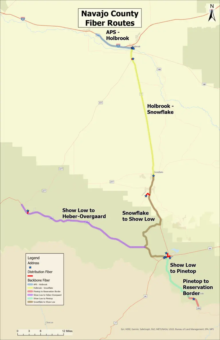 Map courtesy of Navajo County Navajo County’s 106-mile public fiber network runs from the Cholla Power Plant area near Joseph City through Holbrook, Snowflake, Taylor and Show Low to Pinetop-Lakeside and Heber-Overgaard. Winslow is the only incorporated city or town in the county not on the route.